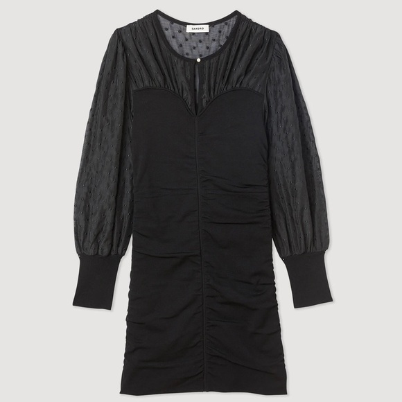 NWT Sandro Balmora Swiss Dot Long Sheer Sleeve Mini Dress - Picture 9 of 15